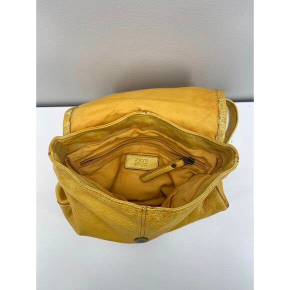 Frye & Co. Esme Leather Woven Flap Backpack in Mustard Yellow - Picture 8 of 9